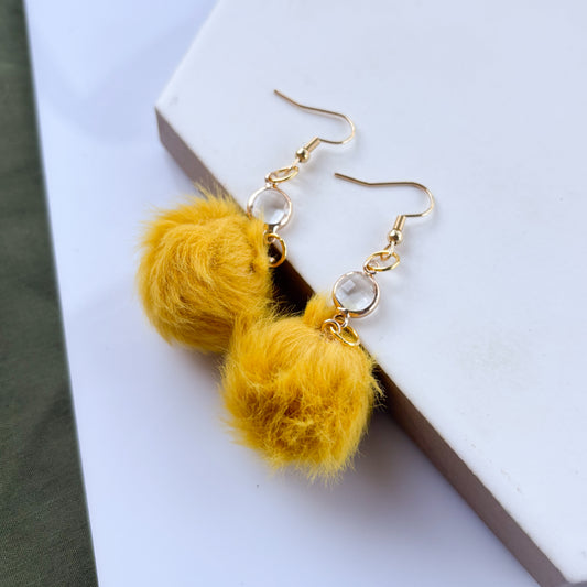 YELLOW POM POM & GEM EARRINGS