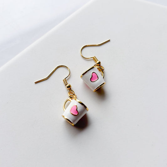 WHITE MUG CHARM EARRINGS