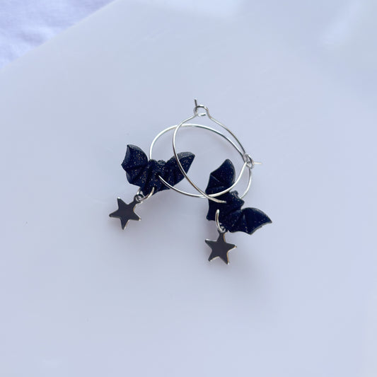 BLACK BAT HOOP EARRINGS