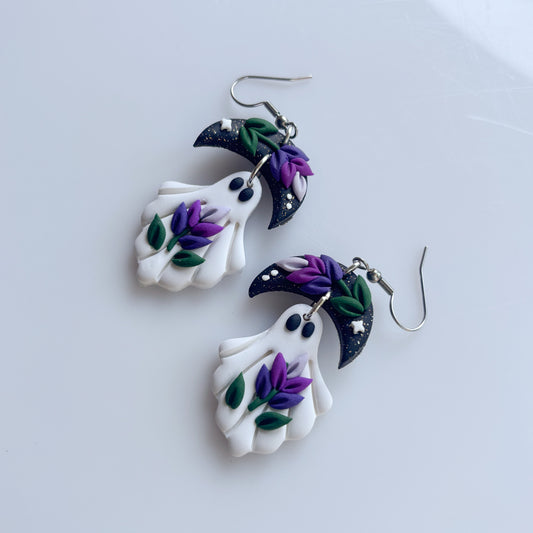 LAVENDER GHOST & MOON EARRINGS
