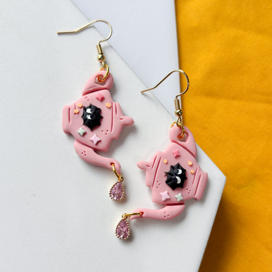 PINK SOOT TEAPOT EARRINGS