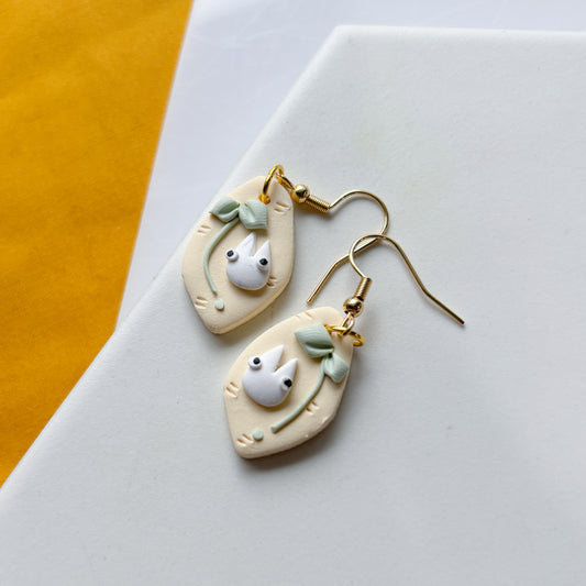 IVORY TEARDROPS WITH LEAF & TOTORO EARRINGS
