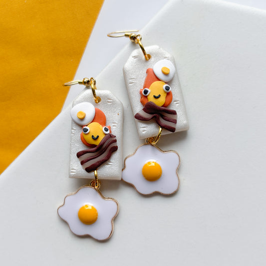 FLAME SPIRIT BACON & EGG RECTANGLE EARRINGS