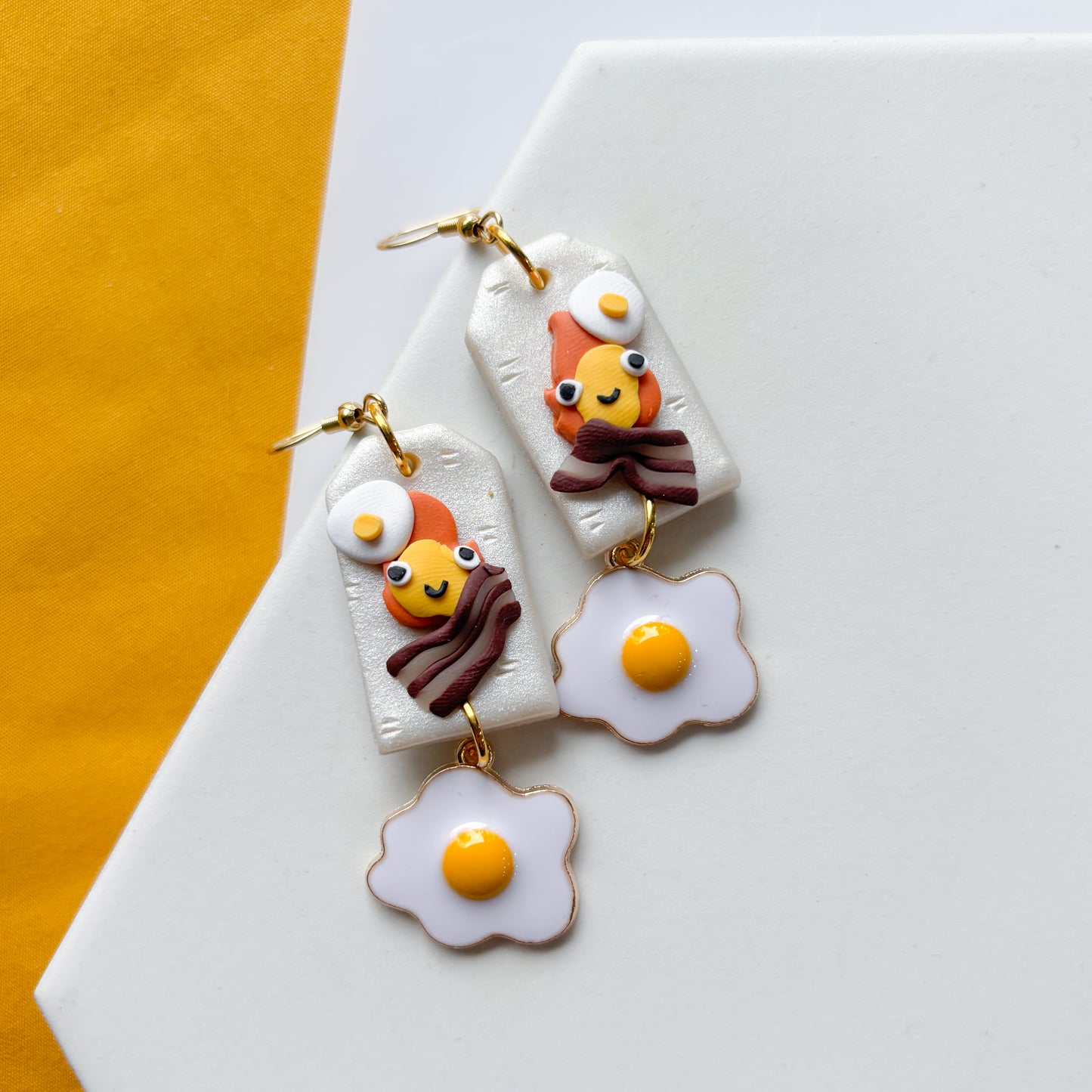 FLAME SPIRIT BACON & EGG RECTANGLE EARRINGS