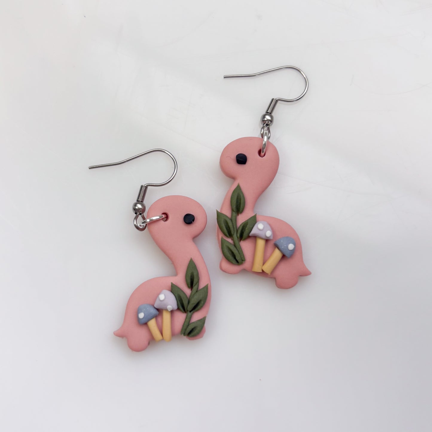 PINK PASTEL MUSHROOM DINO EARRINGS (BRONTO)