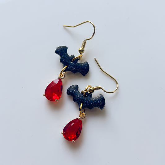 BAT & RED GEM EARRINGS