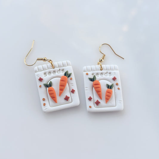 CARROT SEED PACKET EARRINGS