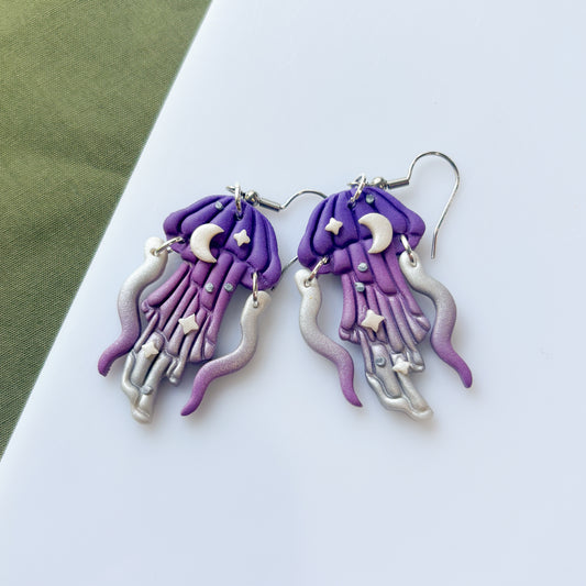 PURPLE PEARLY SILVERY JELLYFISH EARRINGS