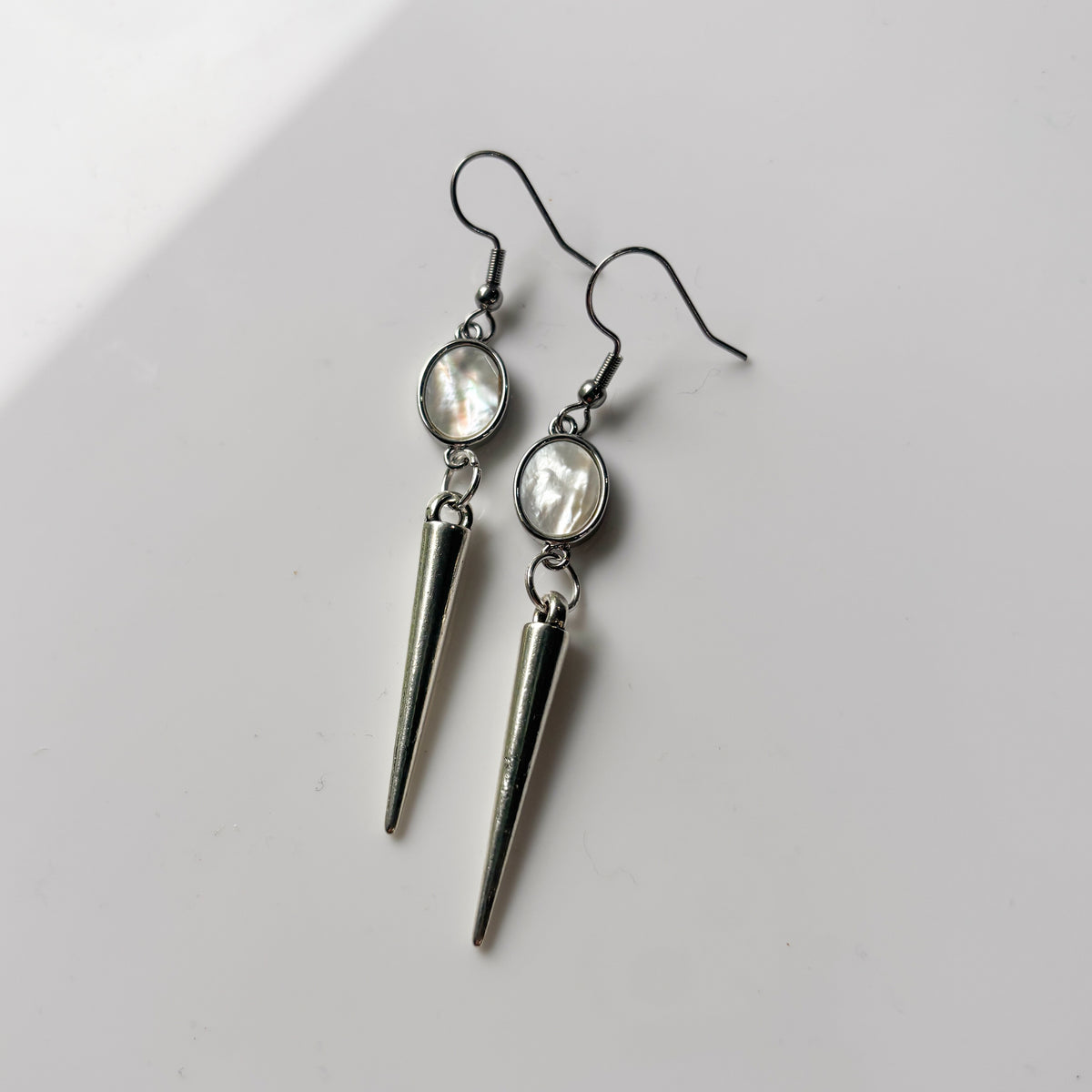 SILVER PEARL CIRCLE & SILVER SPIKE CHARM EARRINGS