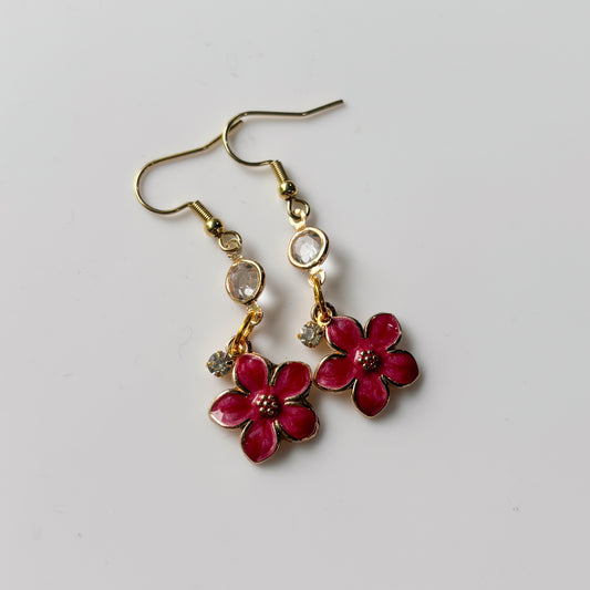 RED FLOWER CHARM EARRINGS