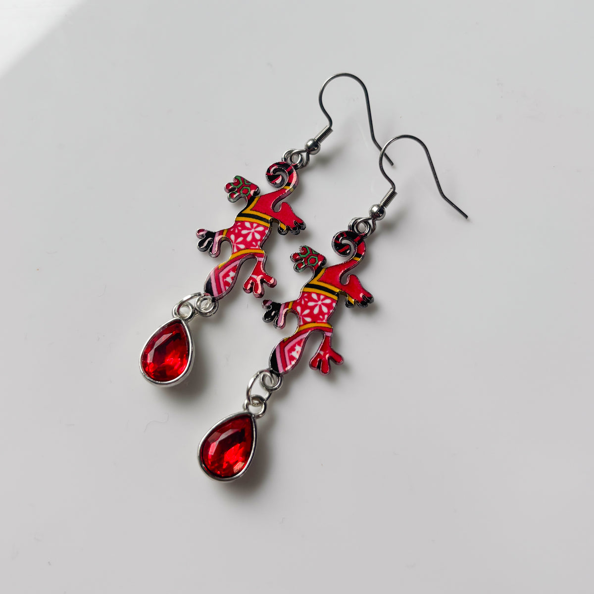 RED LIZARD RED GEM CHARM EARRINGS