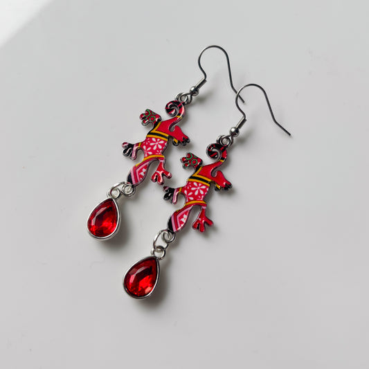 RED LIZARD RED GEM CHARM EARRINGS