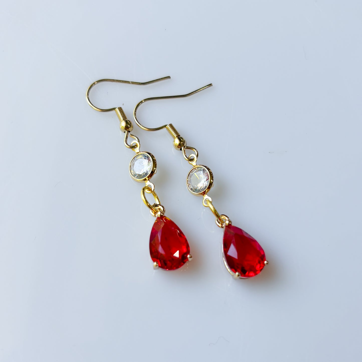 RED TEARDROP CHARM EARRINGS