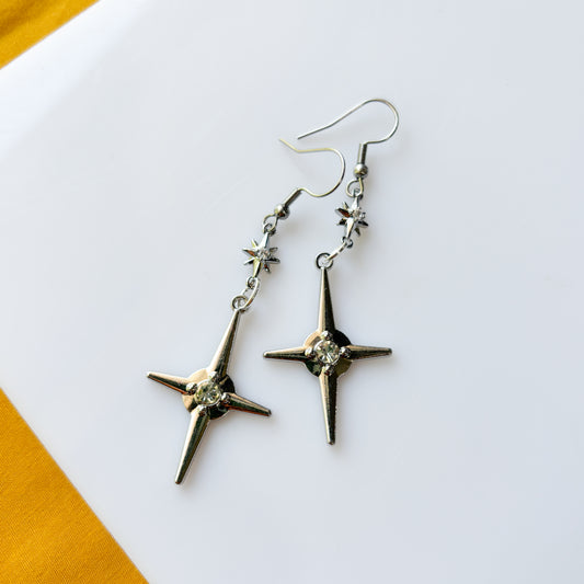DOUBLE SILVER STAR CHARM EARRINGS