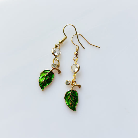 LEAF & GEM CHARM EARRINGS (VERSION 2)