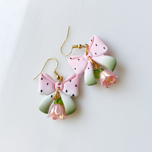 PINK WATERMELON BOW EARRINGS