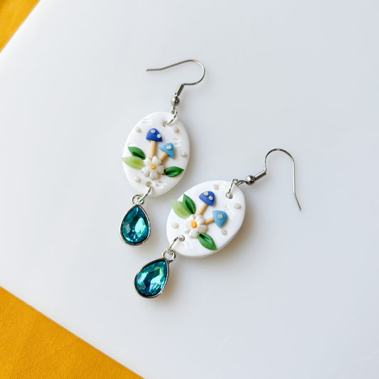 BLUE MUSHROOM OVAL EARRINGS