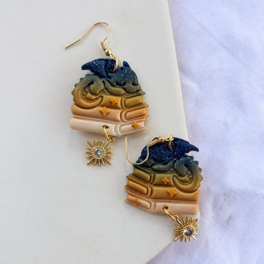 DRAGON ON BOOKS EARRINGS (STARRY NIGHT)
