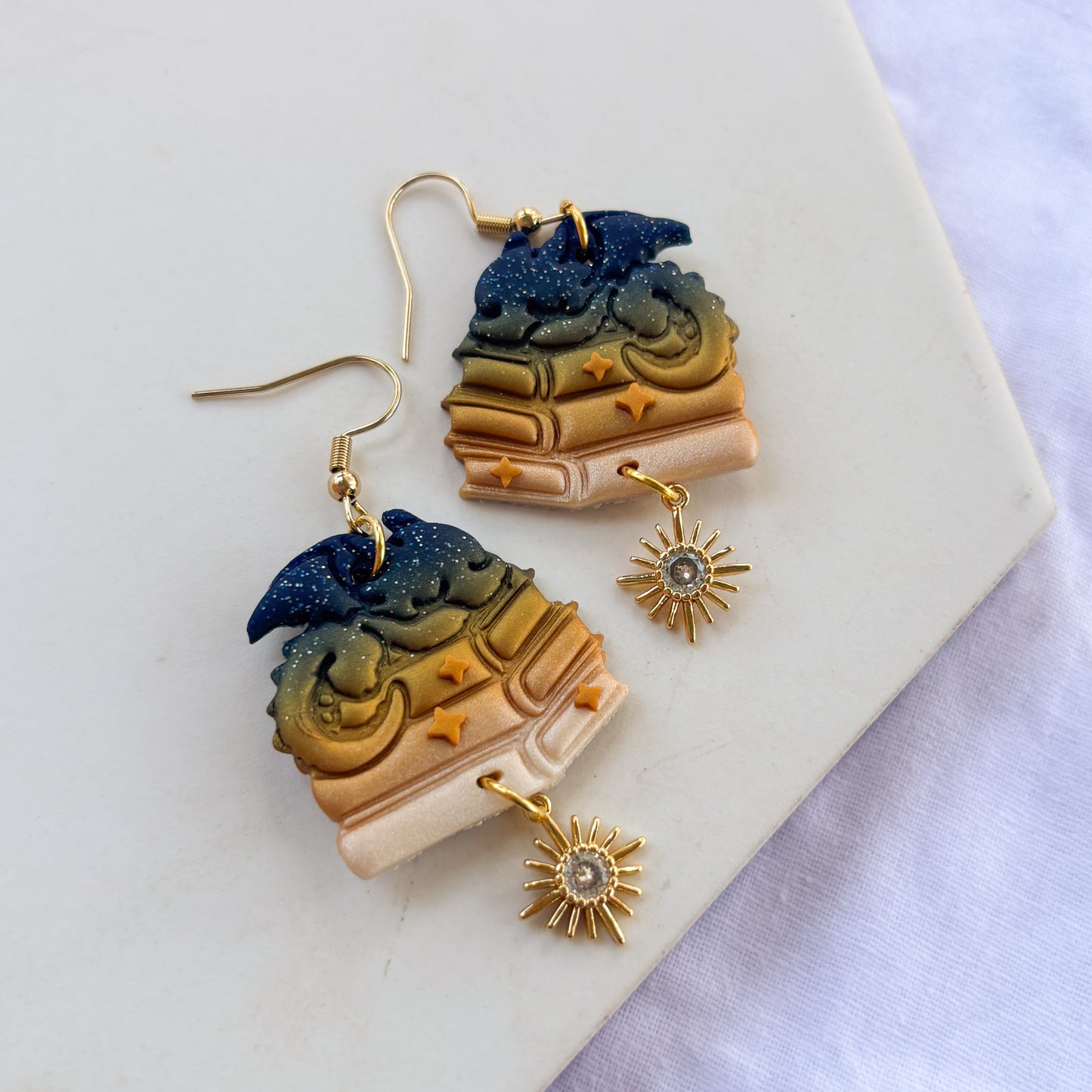 DRAGON ON BOOKS EARRINGS (STARRY NIGHT)