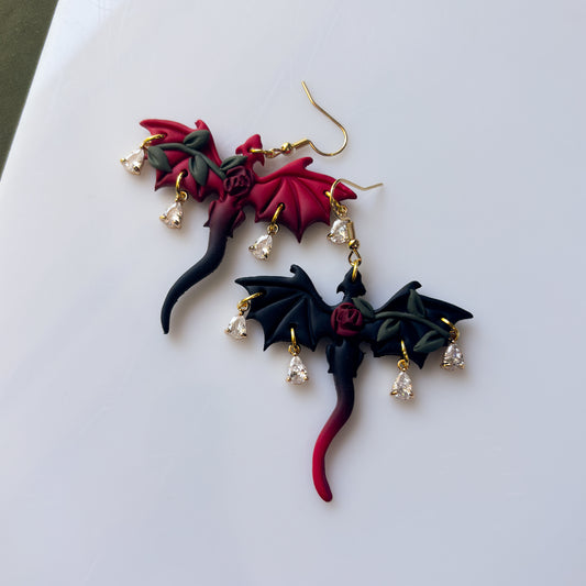 GOTHIC ROSE OMBRE DRAGON EARRINGS (LARGE)