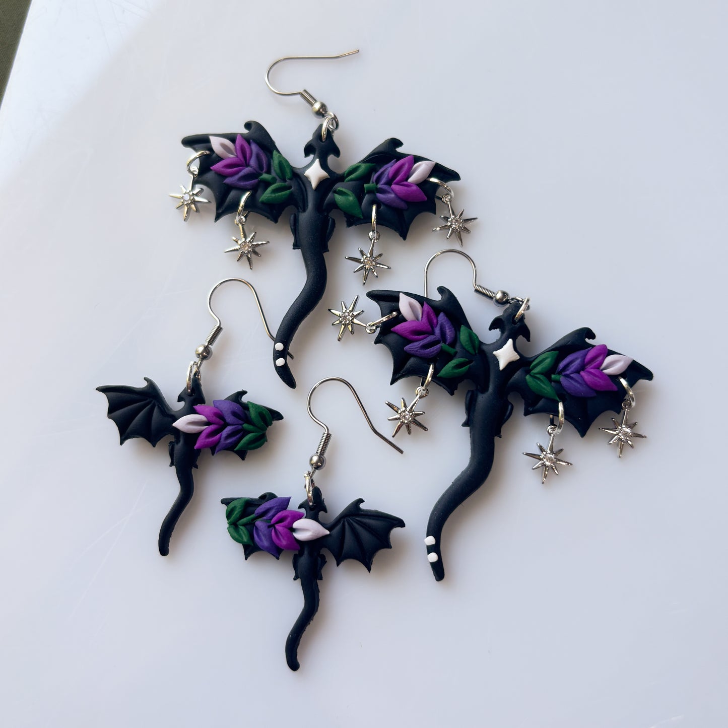 BLACK LAVENDER DRAGON EARRINGS (LARGE)