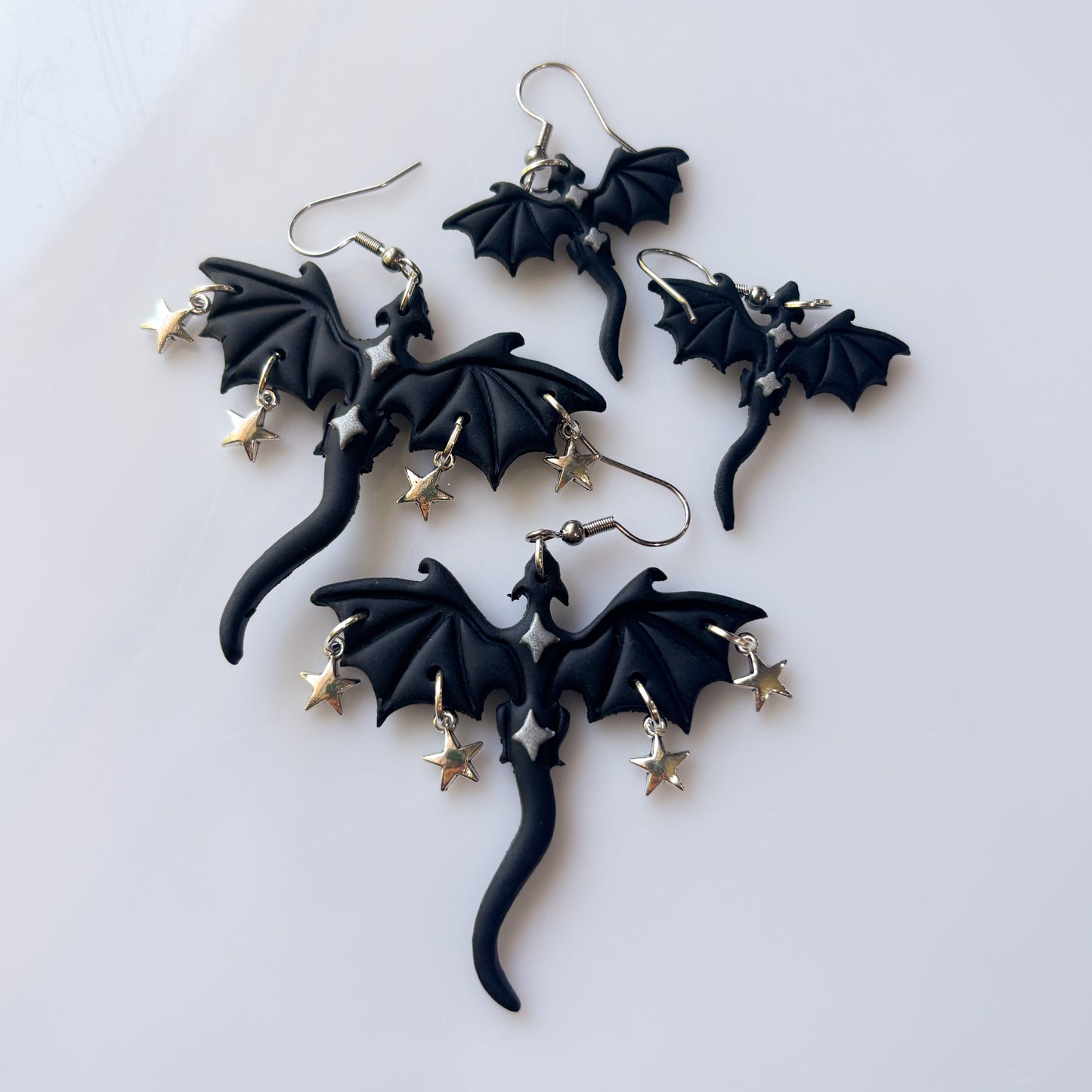 BLACK & SILVER STAR DRAGON EARRINGS (LARGE)