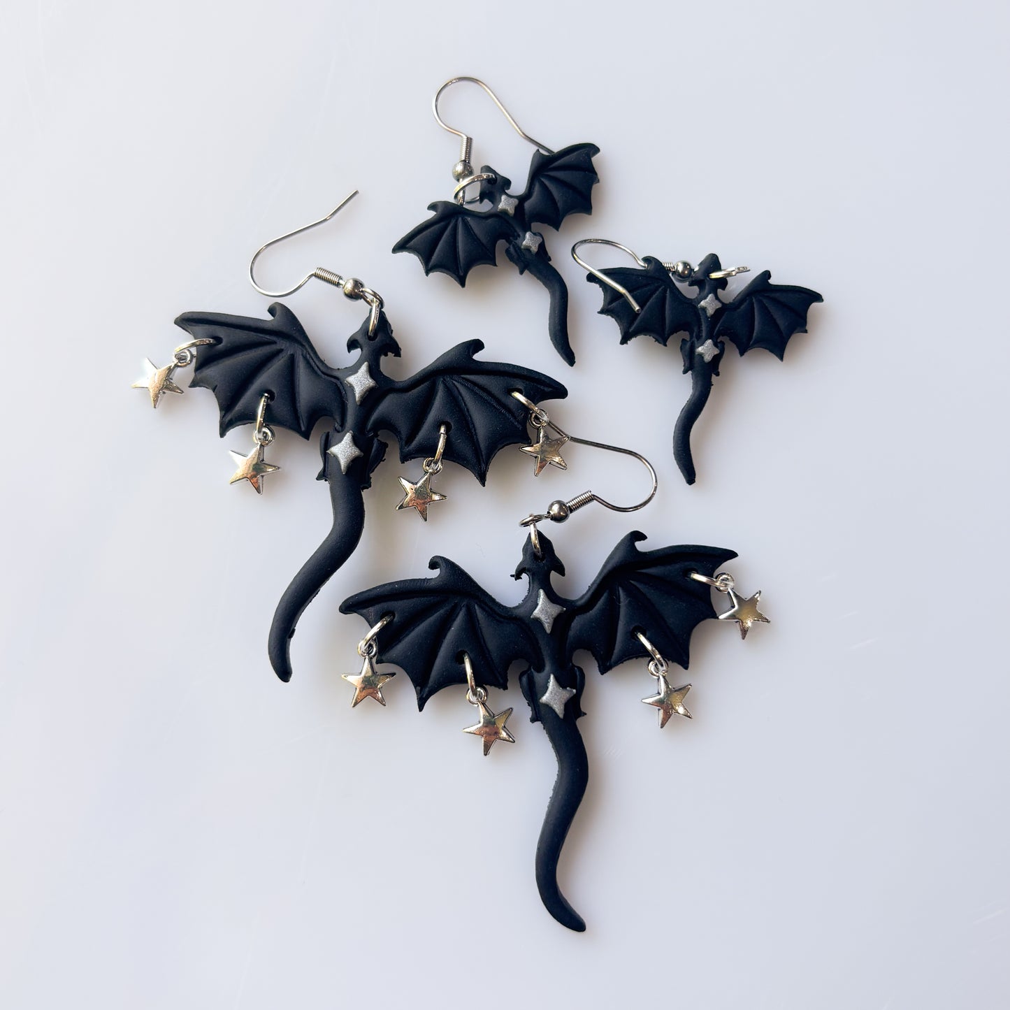 BLACK & SILVER STAR DRAGON EARRINGS (MINI)