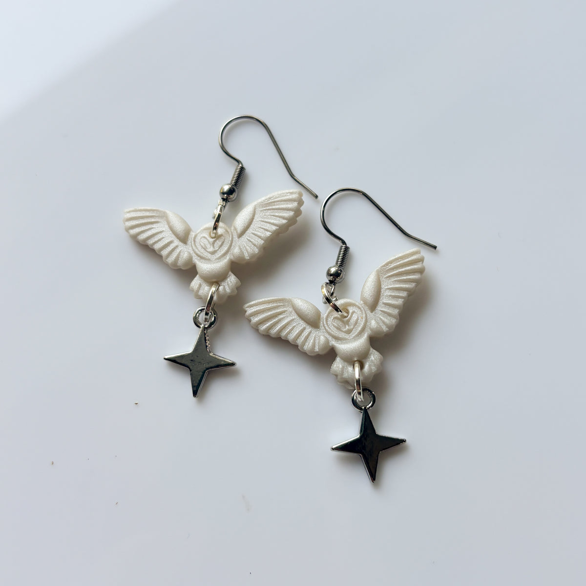 PEARLY FLYING OWL EARRINGS
