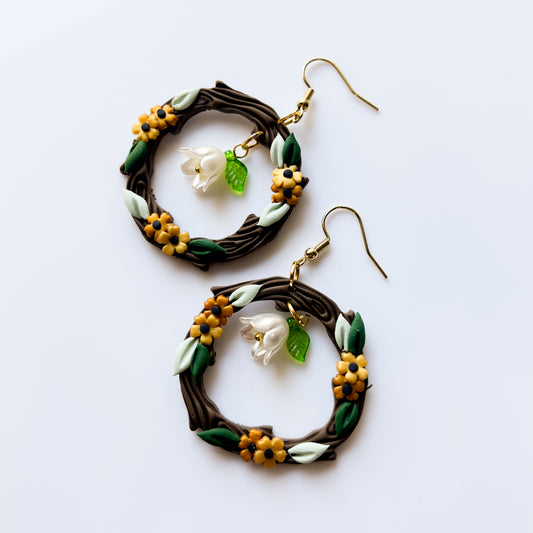 WOODLAND CIRCLES GOLD & GREEN EARRINGS