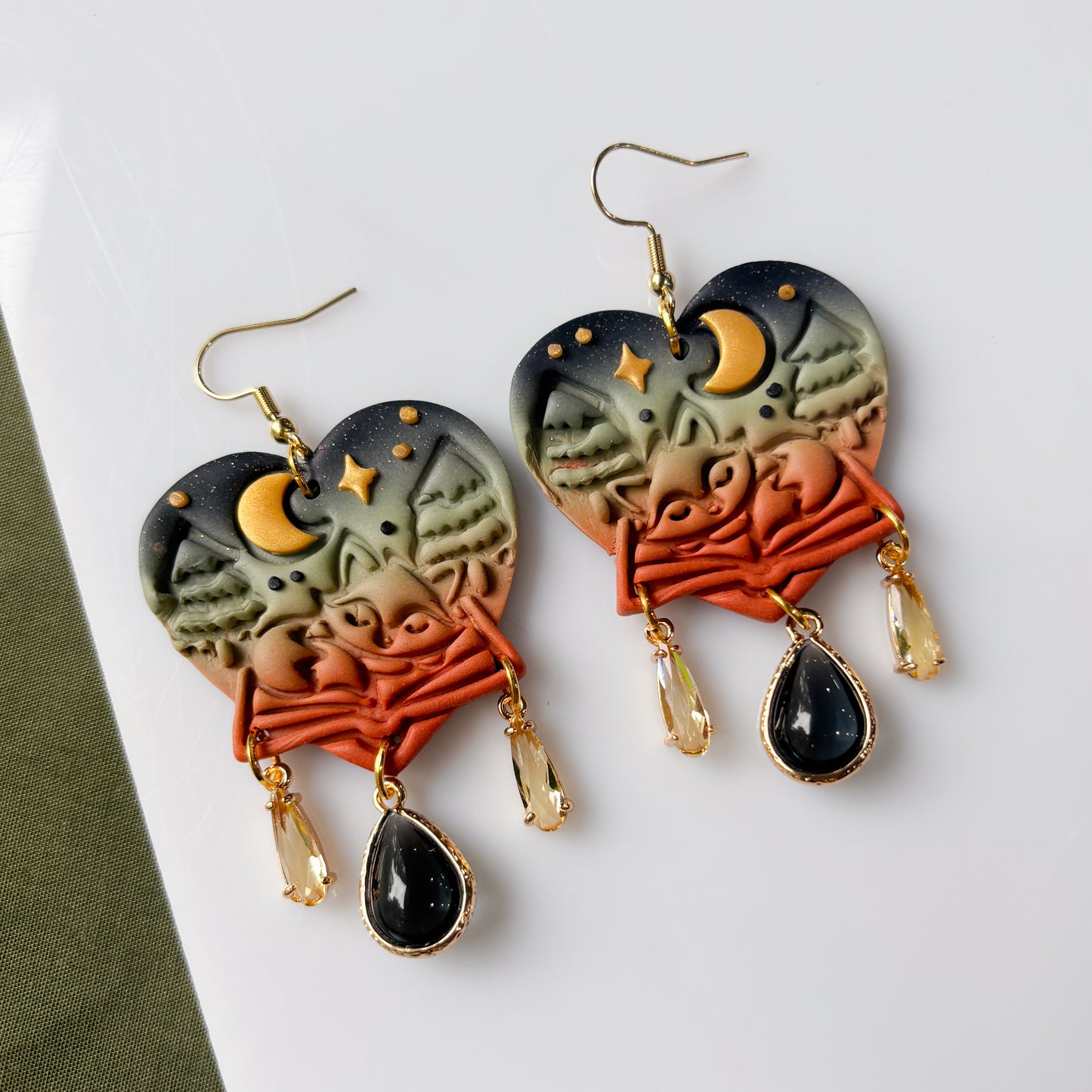 FOREST FOXES ON BOOKS HEART EARRINGS