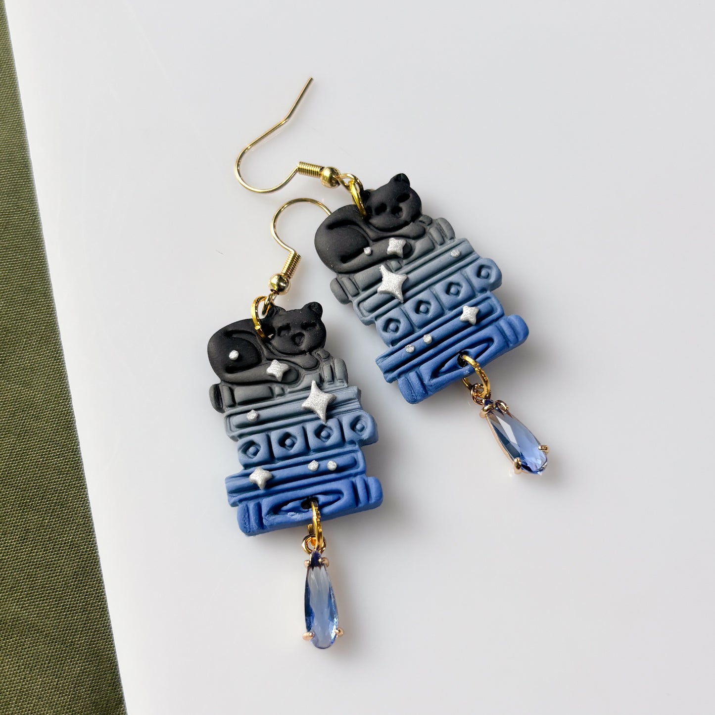 BLACK CATS ON BOOK STACKS EARRINGS