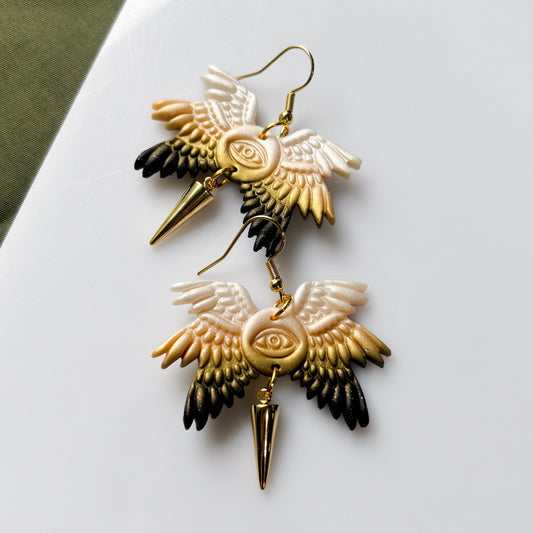 BIBLICALLY ACCURATE ANGEL BLACK/GOLD/PEARL EARRINGS