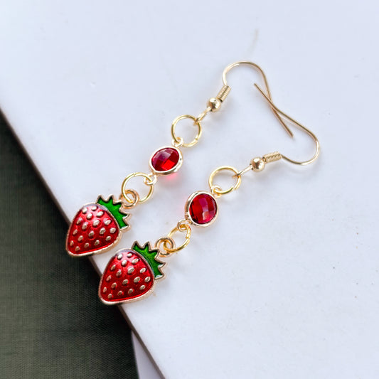 STRAWBERRY & GEM CHARM EARRINGS