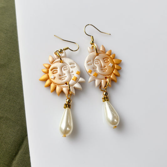 SUN & MOON & PEARL EARRINGS