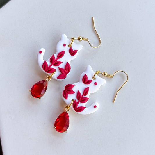 RED PORCELAIN CAT EARRINGS