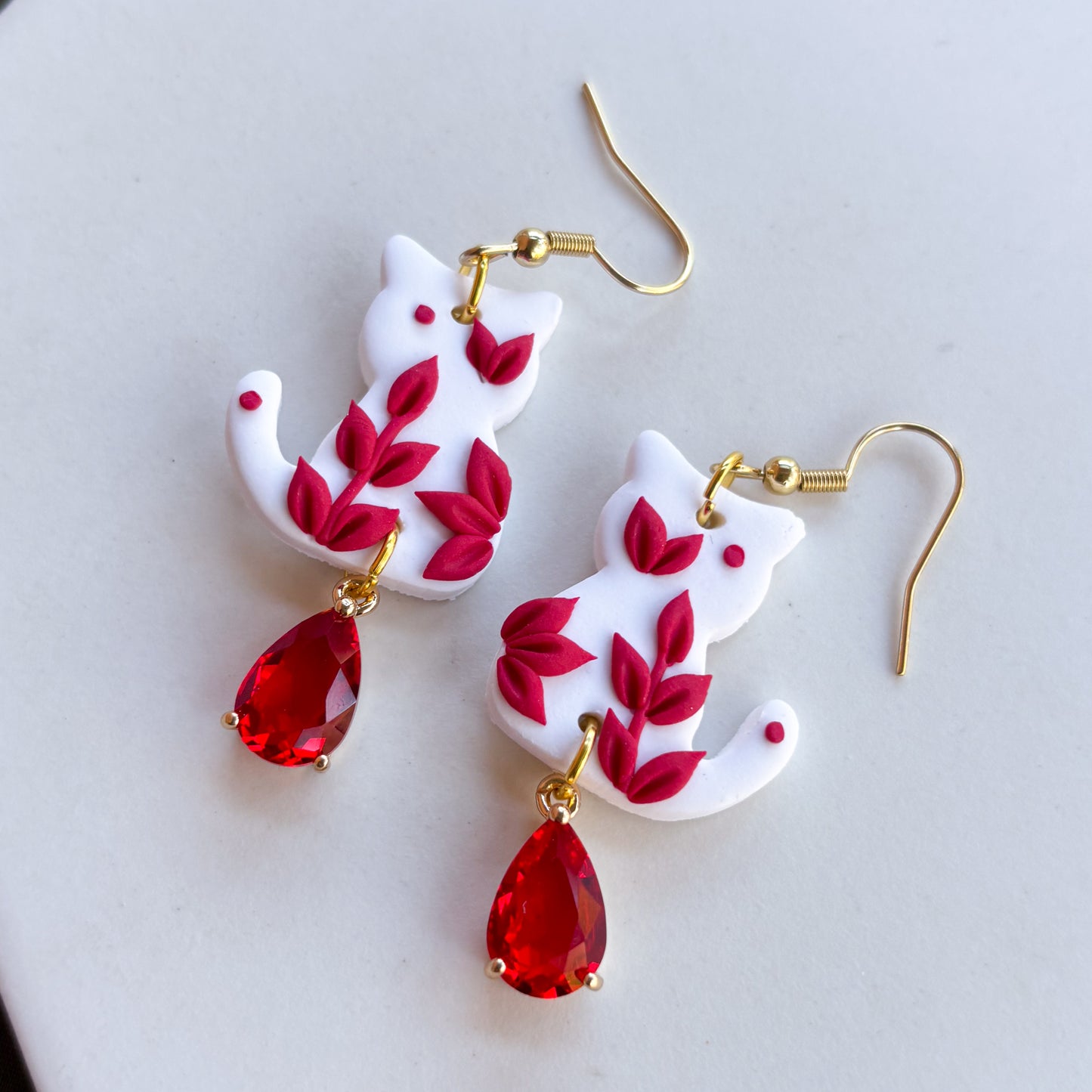 RED PORCELAIN CAT EARRINGS