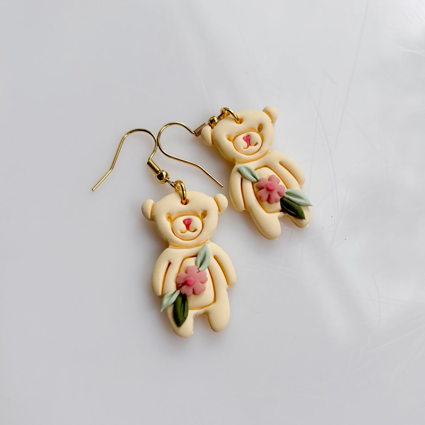 BEAR EARRINGS (PINK FLORAL)