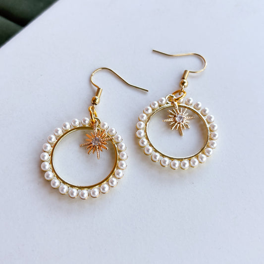 PEARL CIRCLE CHARM EARRINGS