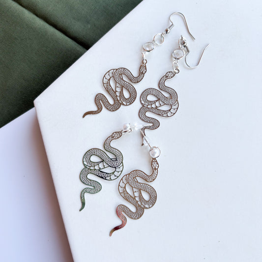 SILVER SNAKE CHARM EARRINGS