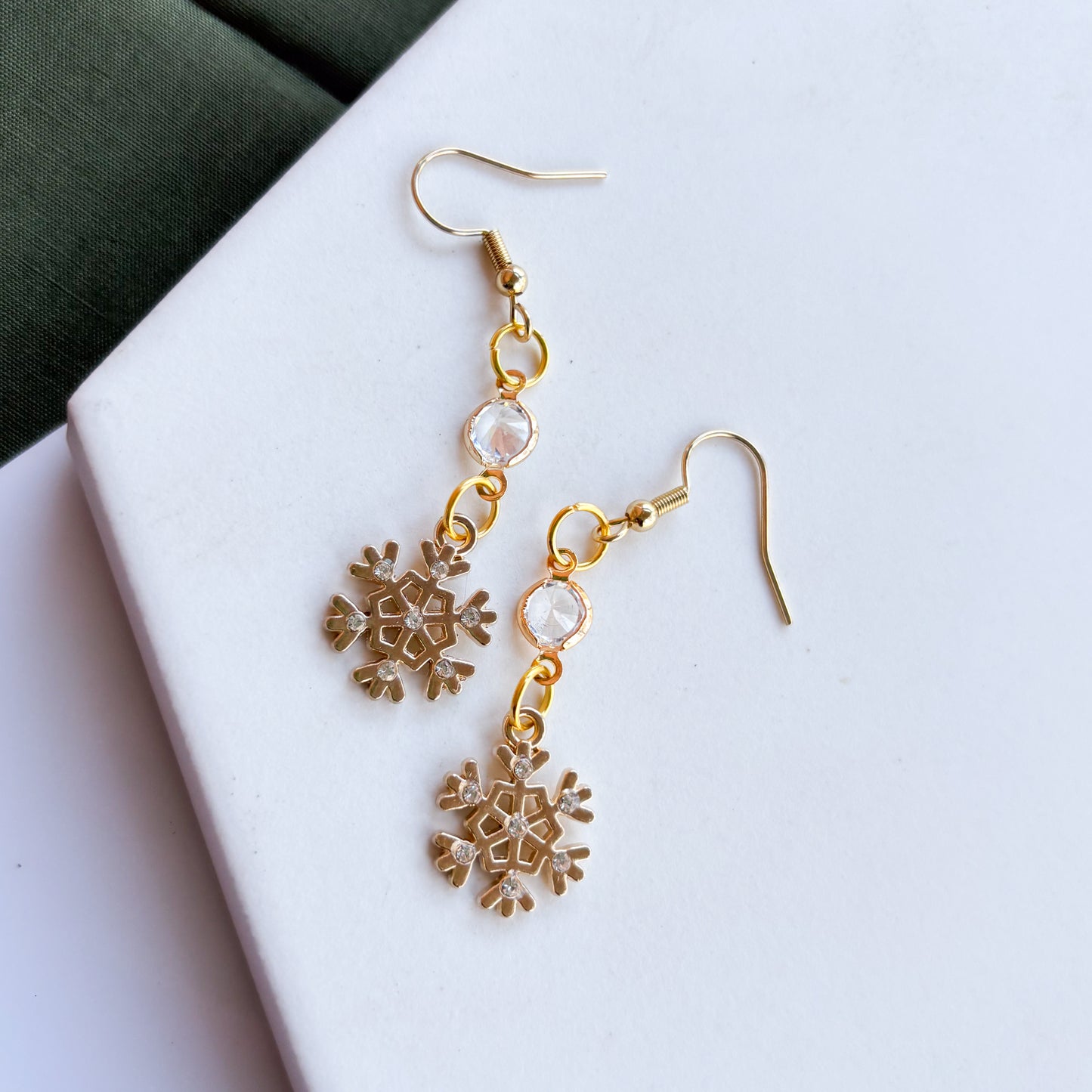GOLD SNOWFLAKE & GEM CHARM EARRINGS