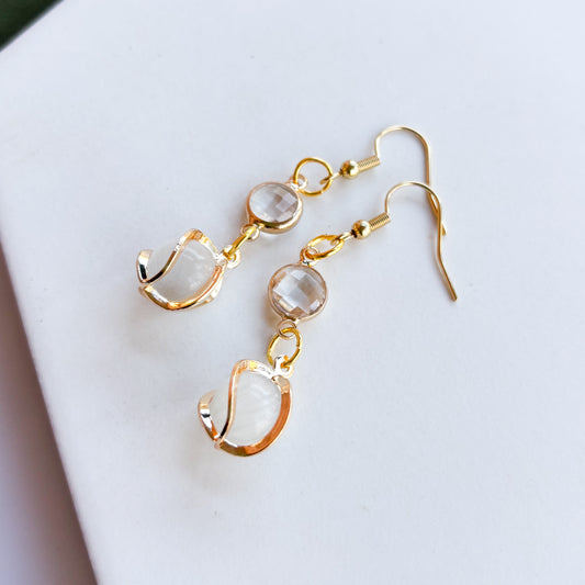 SWIRLY GEM SPHERE GOLD CHARM EARRINGS