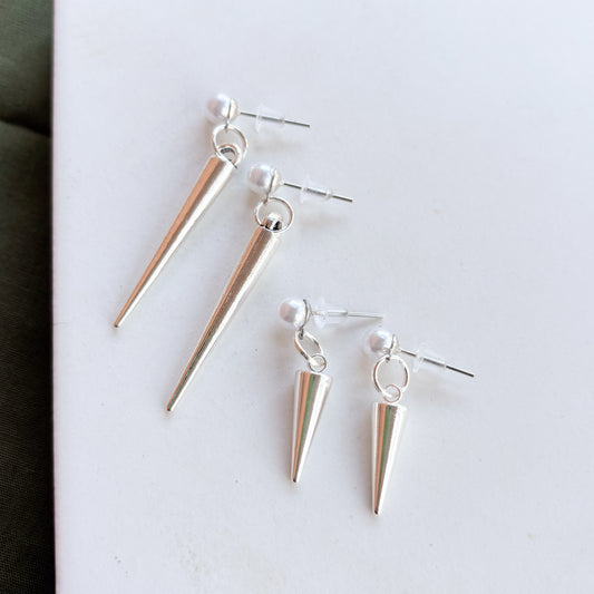 PEARL & SILVER SPIKE STUD CHARM EARRINGS
