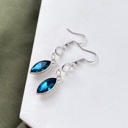 TEAL DIAMOND SILVER CHARM EARRINGS