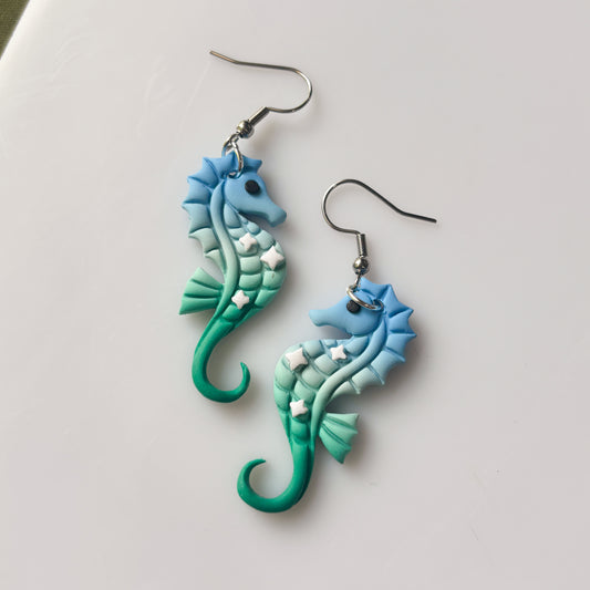 BLUE GREEN SEAHORSE EARRINGS