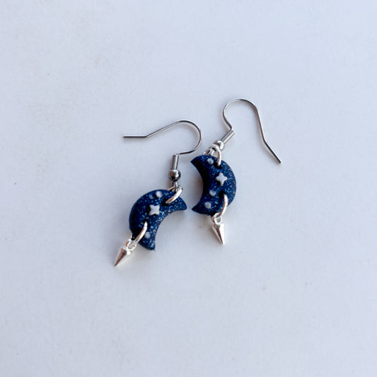 BLUE SPACE MOON EARRINGS (MINI)