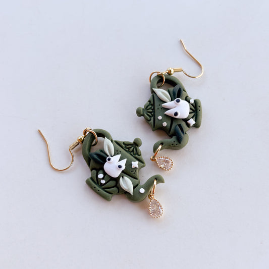 TOTORO OLIVE TEAPOT EARRINGS