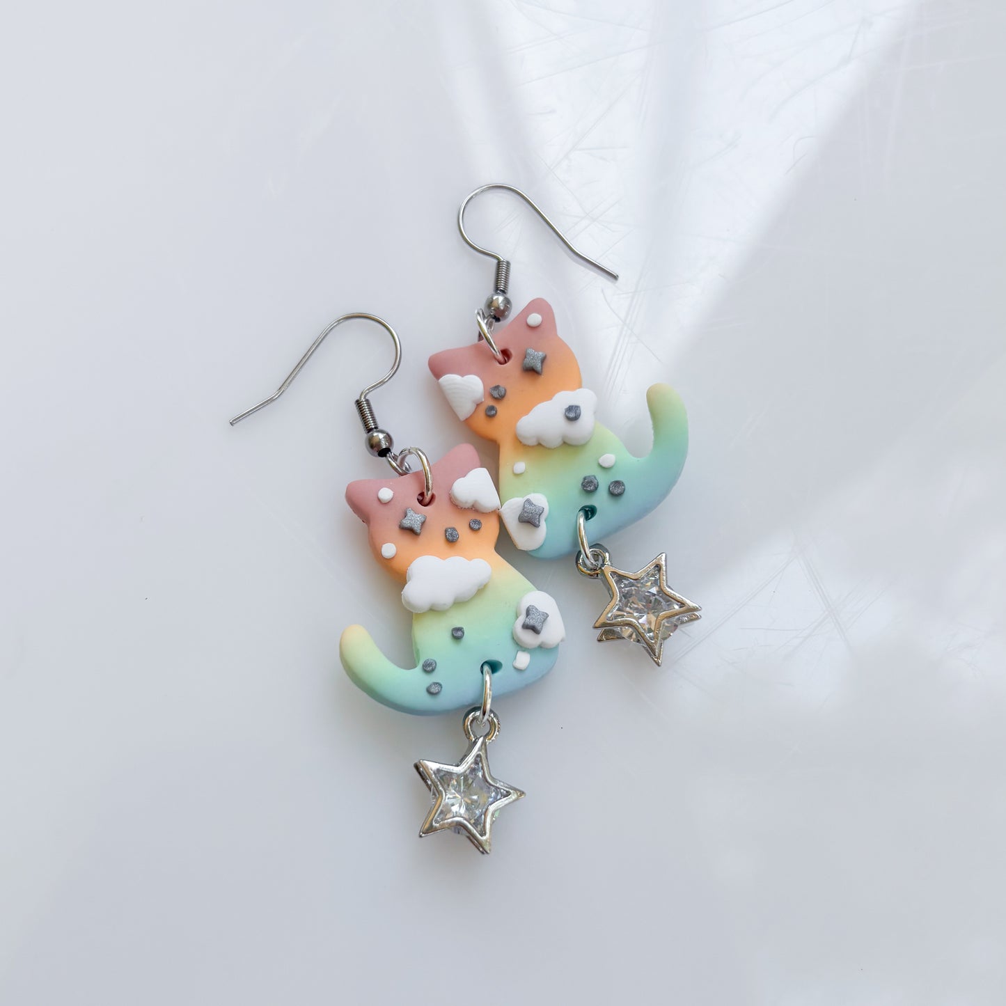 PASTEL RAINBOW OMBRE CAT EARRINGS