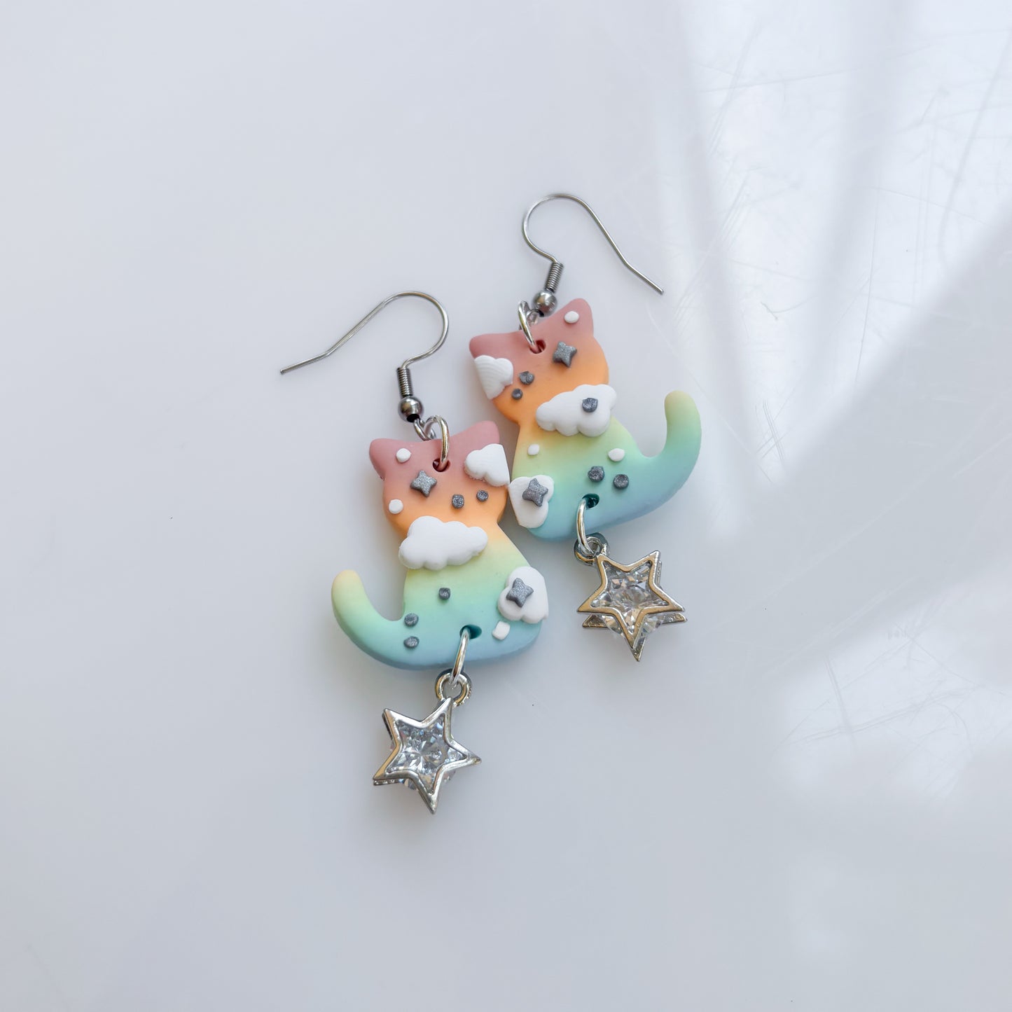PASTEL RAINBOW OMBRE CAT EARRINGS