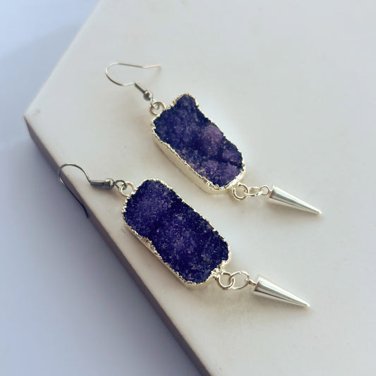 AMETHYST & SILVER SPIKE CHARM EARRINGS