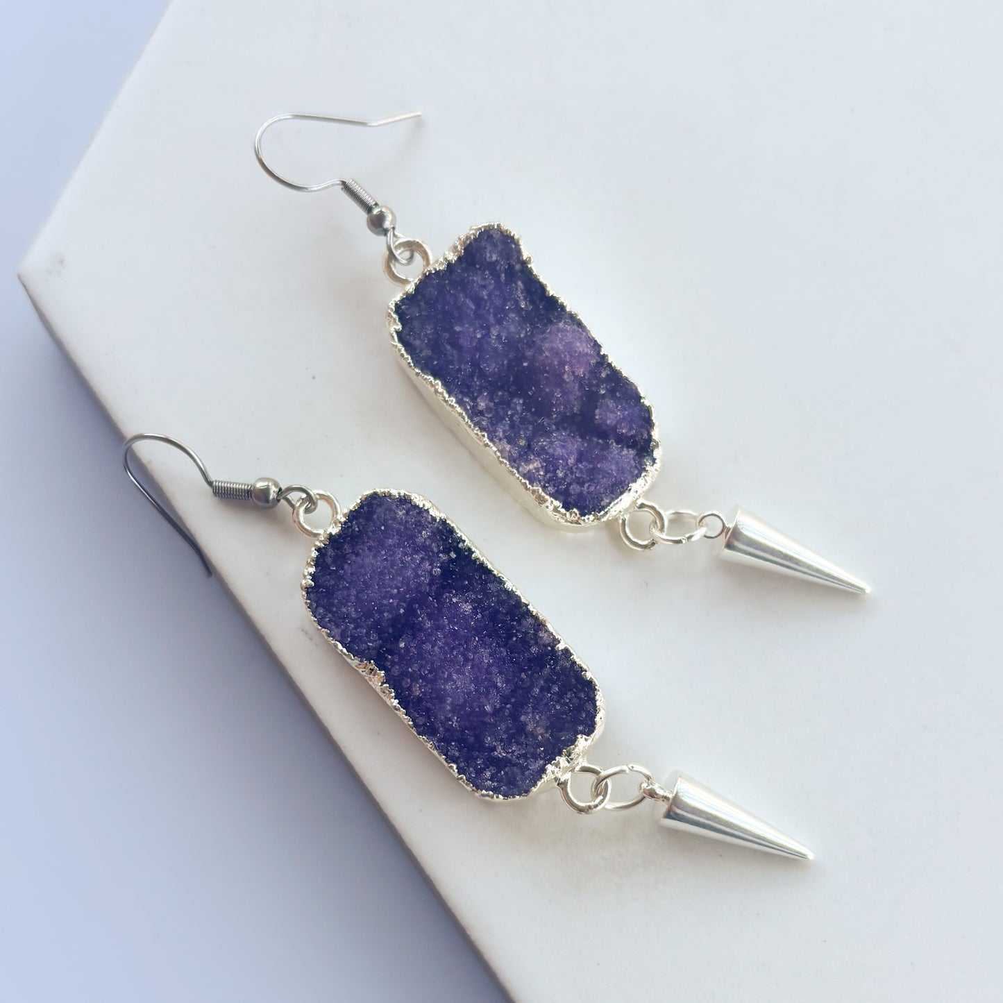 AMETHYST & SILVER SPIKE CHARM EARRINGS